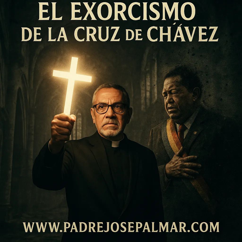 Padre José Palmar sostiene una cruz luminosa